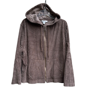 Dressbarn Beige Brown Corduroy Zip Up Jacket Hoodie Women's 2X Lightweight